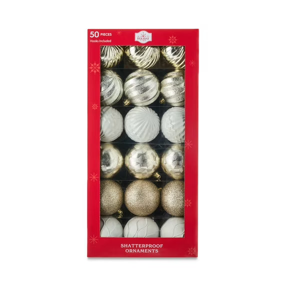 50-Count Champagne Shatterproof Christmas Ball Ornaments, by Holiday Time