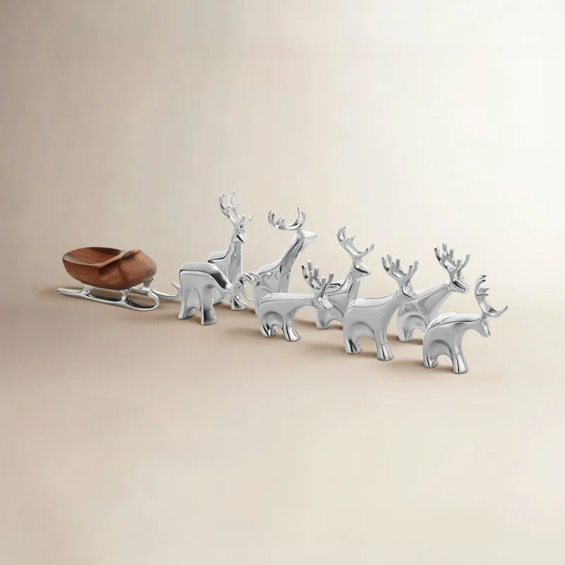 Nambe Mini Santa'S Reindeer 9 Pc Set