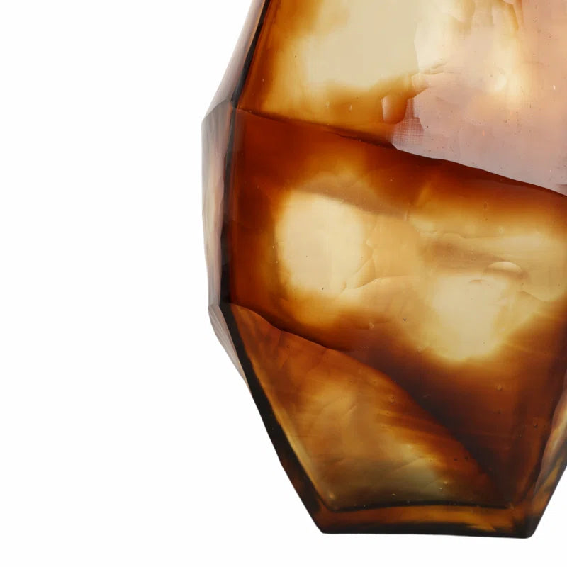 Decorative Geometric Glass Vase for Home Decor – Sculptural Flower Vase Perfect for Table Decor, Office Accent, or Living Room Styling – 12", Brown