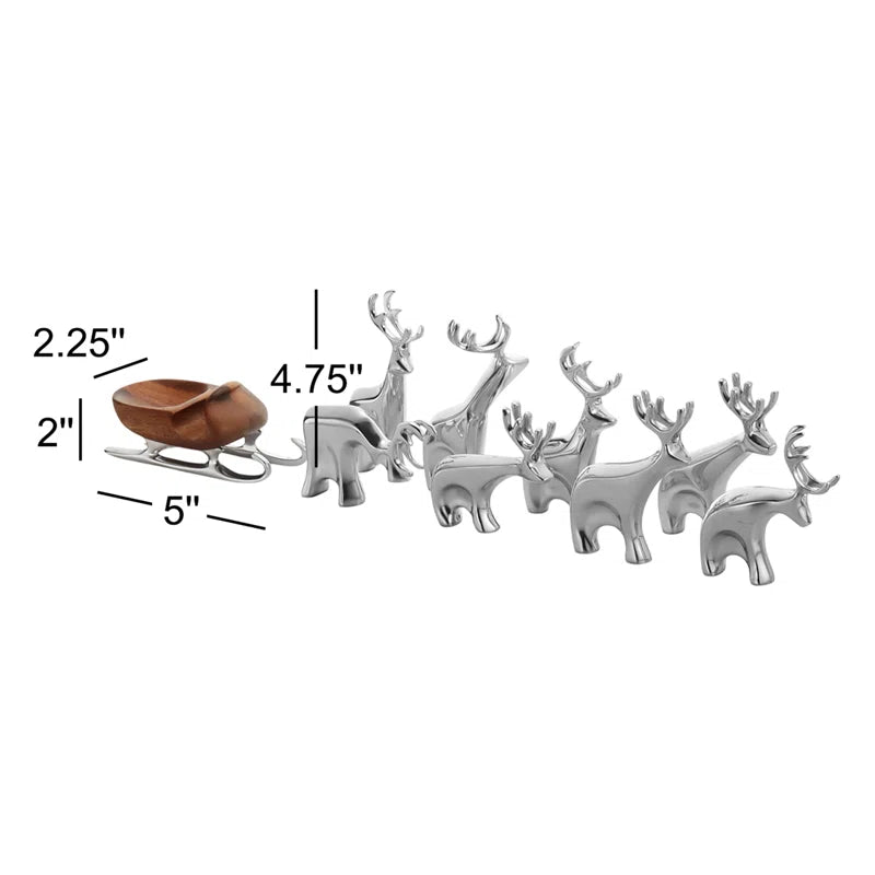 Nambe Mini Santa'S Reindeer 9 Pc Set