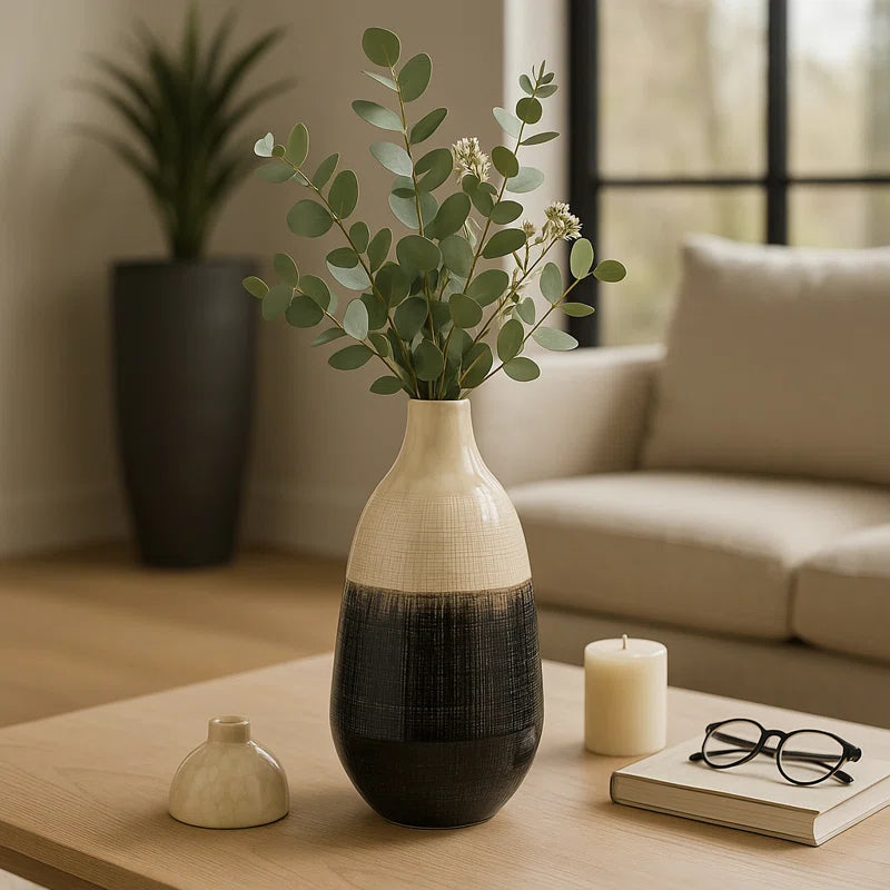 Elegant Two-Tone Ceramic Jar with Lid for Home Decor – Versatile Accent Decor for Shelf Accent, Console Styling, or Table Decor