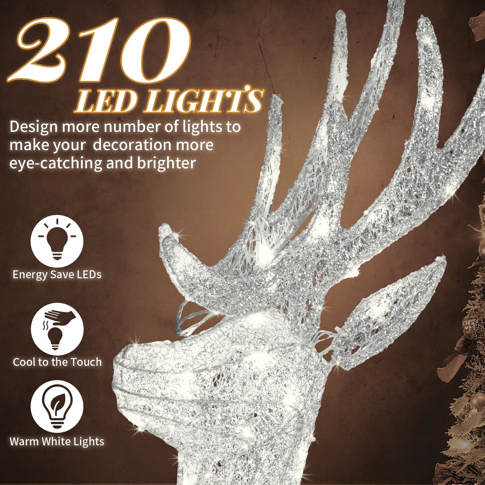 SalonMore Outdoor Christmas Decorations, 3-Piece Lighted Christmas Deer Set 210LED Waterproof Decor for Indoor Outdoor Garden Yard Lawn Holiday Party