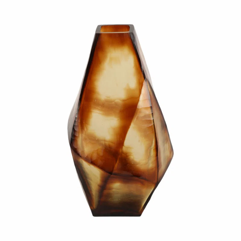 Decorative Geometric Glass Vase for Home Decor – Sculptural Flower Vase Perfect for Table Decor, Office Accent, or Living Room Styling – 12", Brown